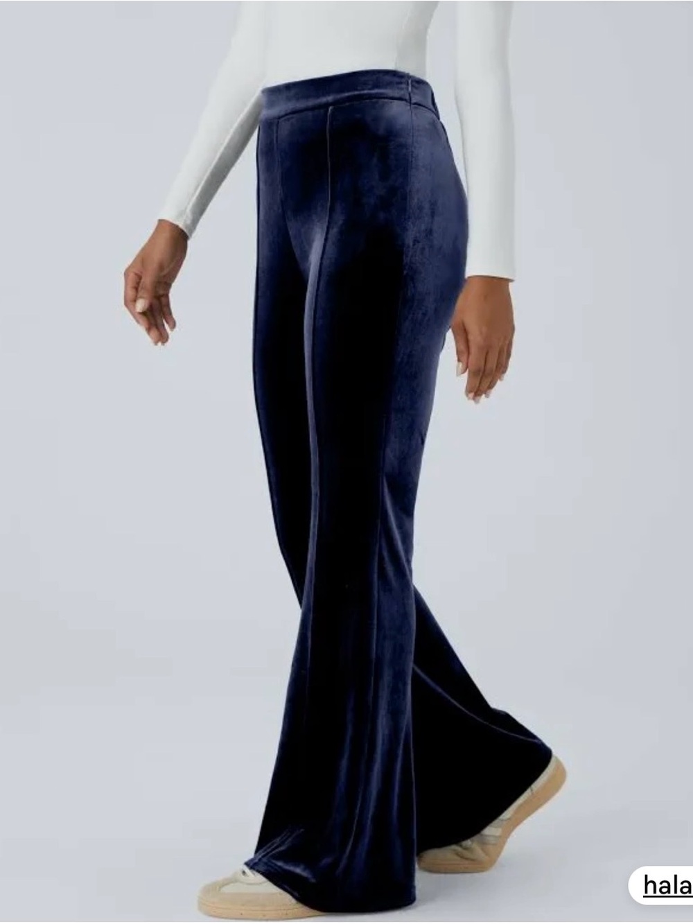 NWT Halara Velvet Side Zipper Flare Pants Deep Twilight Navy Size Large